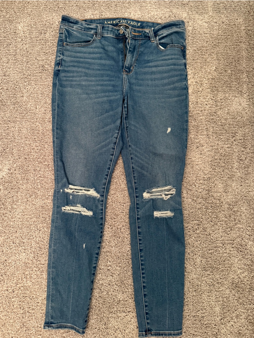 American Eagle Outfitters Blue Skinny Jeans with Faded Whiskering